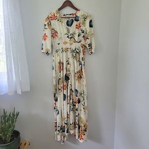 Summer Floral/Tropical Print Button-Up Maxi Dress